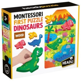Headu - Montessori primul meu puzzle cu Dinozauri ce include 4 forme din lemn Headu - 1